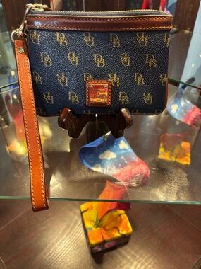 Dooney & Bourke Navy + Brown Signature Wristlet